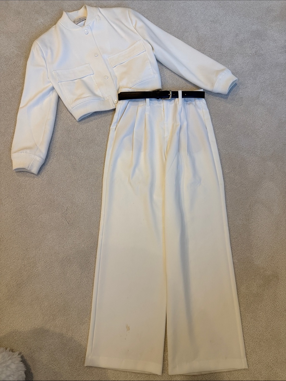 stradivarius White Cream Wide-Leg High-Waist Pants & Jacket Set